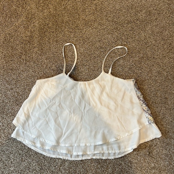 Charlotte Russe sequined flowy cropped tank. Lightweight. Swing style. Size L - Picture 4 of 10